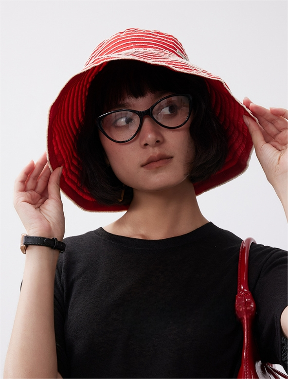 Striped Wide Brim Sun Protection Hat for Women - AOA Fashion Accessories