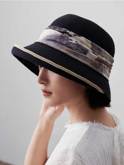black straw bucket sun hat women elegant style breathable sun protection hat