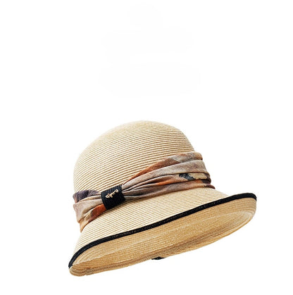 apricot straw bucket sun hat women elegant summer beach hat top view