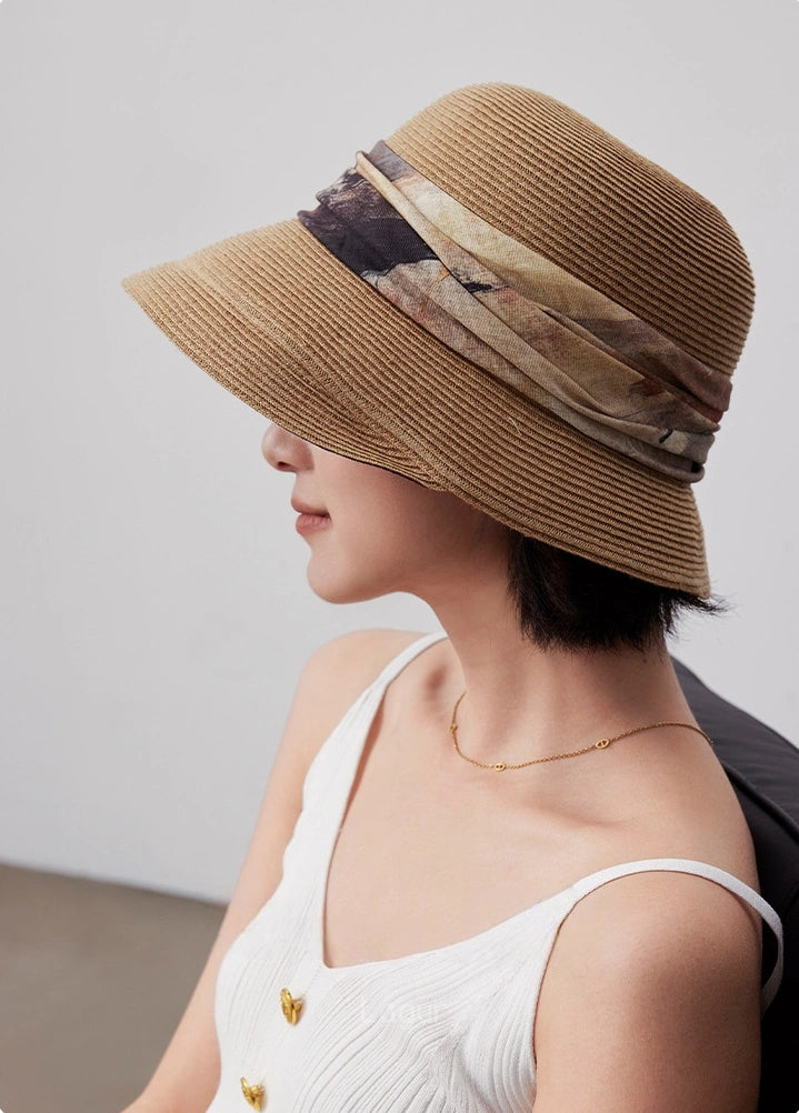 side view straw sun hat women herbal tone breathable summer hat outfit