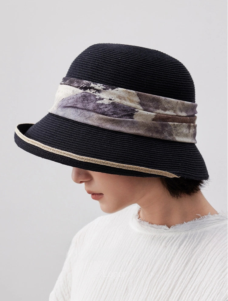 minimal black sun hat women soft brim straw bucket hat side angle