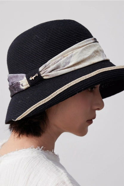 black straw sun hat back detail women summer breathable bucket hat