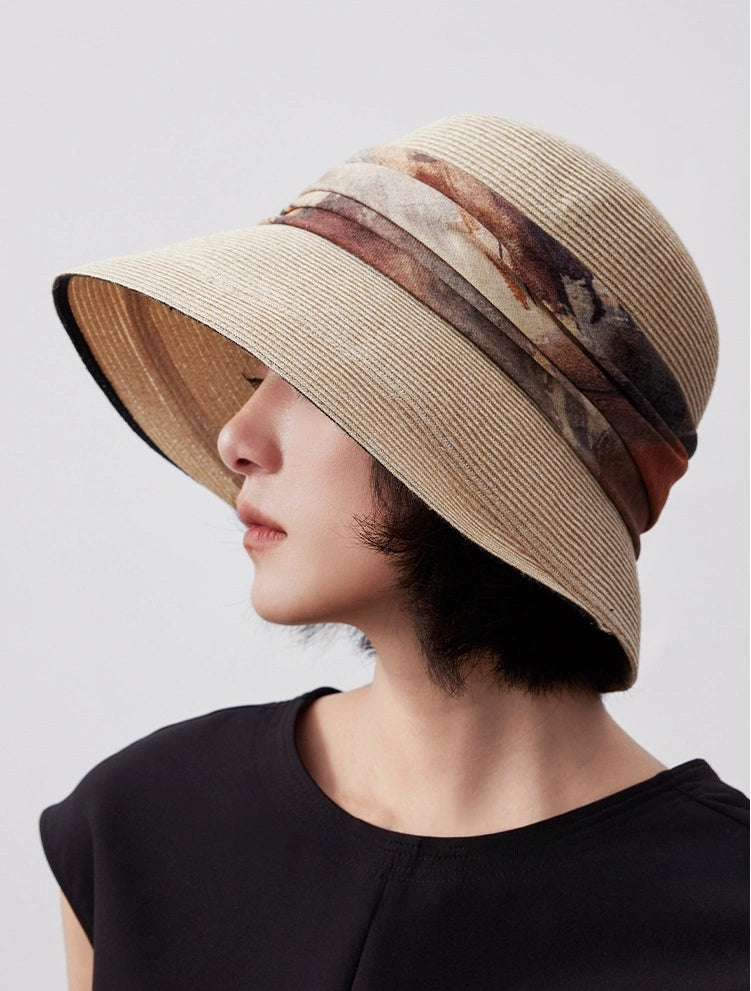 white apricot straw bucket hat women fashion summer sun protection hat