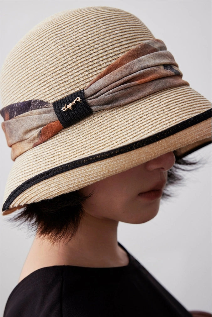 straw bucket hat detail band close up summer sun protection hat