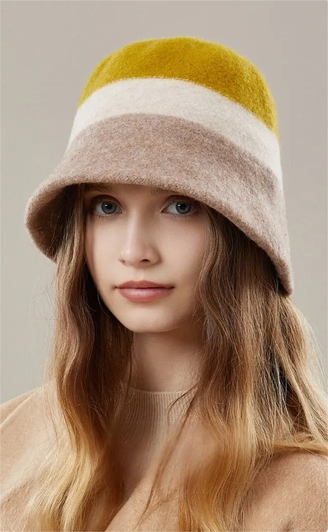 Wool Bucket Hat –  Colorblock Winter Hat for Women - OESLO