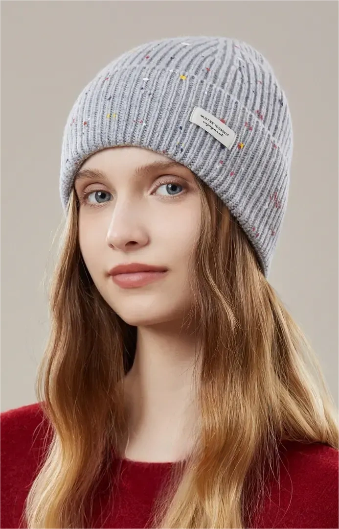 Wool Knit Beanie – Colorful Dotted Winter Hat for Women - OESLO