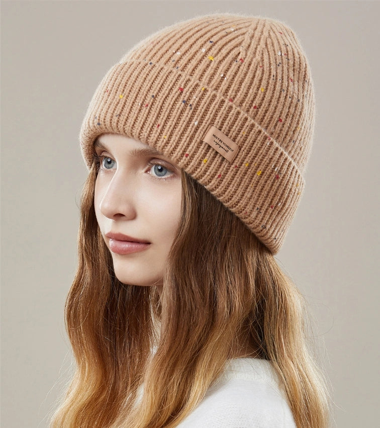Wool Knit Beanie – Colorful Dotted Winter Hat for Women - OESLO