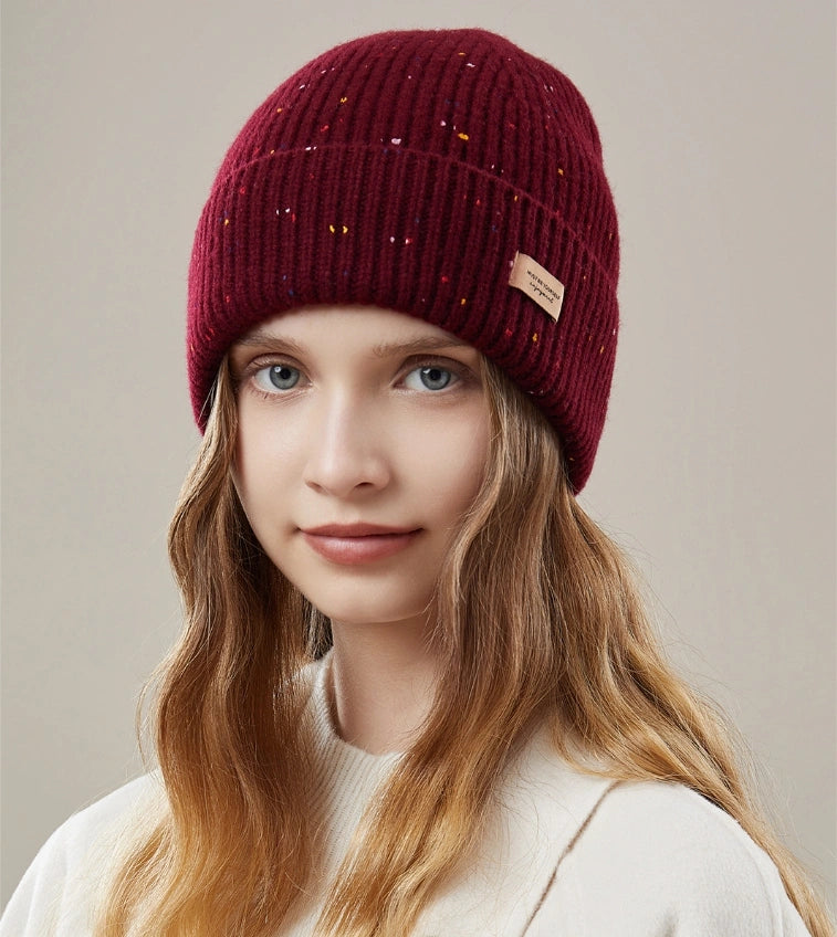 Wool Knit Beanie – Colorful Dotted Winter Hat for Women - OESLO
