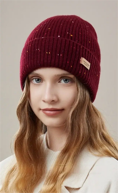 Wool Knit Beanie – Colorful Dotted Winter Hat for Women - OESLO
