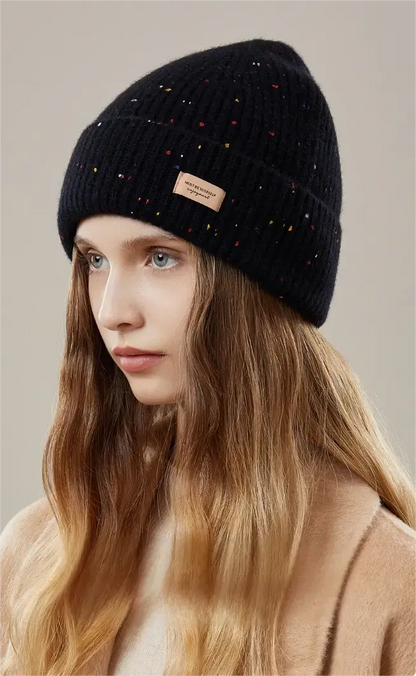 Wool Knit Beanie – Colorful Dotted Winter Hat for Women - OESLO